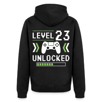23rd Birthday Level 23 unlocked - Unisex Premium Organic Zip Hoodie - black - Back - Nico (187cm)