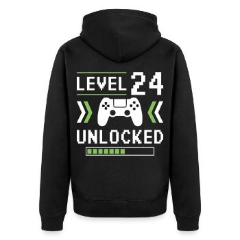 24. Geburtstag Level 24 unlocked - Unisex Premium Bio Zip Hoodie - Schwarz - Hinten - Nico (187cm)