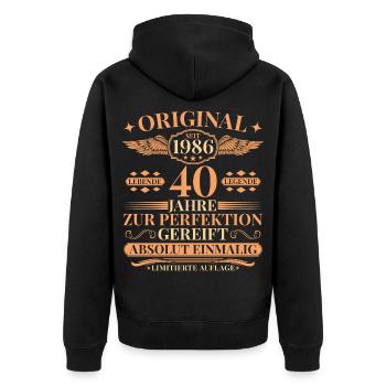 40e anniversaire Légende vivante depuis 1986 - Veste à capuche bio Premium Unisexe - noir - Dos - Nico (187cm)