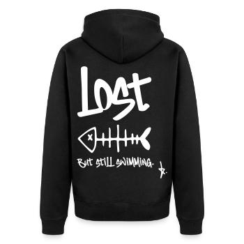 LOST – Mais je nage encore | Conception en arête de poisson - Veste à capuche bio Premium Unisexe - noir - Dos - Nico (187cm)