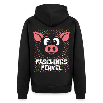 Faschings Ferkel | Kostüm Karneval Verkleidung - Unisex Premium Bio Zip Hoodie - Schwarz - Hinten - Nico (187cm)