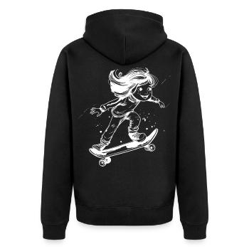 Skateboarding Girl Drawing - Unisex Premium Organic Zip Hoodie - black - Back - Nico (187cm)