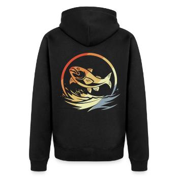 Angeln Retro Stil - Unisex Premium Bio Zip Hoodie - Schwarz - Hinten - Nico (187cm)