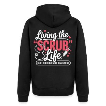 Living the Scrub Life - Unisex Premium Organic Zip Hoodie - black - Back - Nico (187cm)