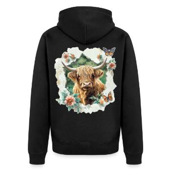 Hochlandrind - Unisex Premium Bio Zip Hoodie - Schwarz - Hinten - Nico (187cm)