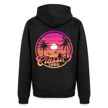 Classic 1986 Sunset Palms - Unisex Premium Organic Zip Hoodie - black - Back - Nico (187cm)