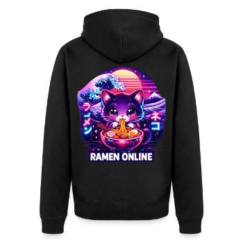 Ramen Neon Katze Kawaii Japan - Unisex Premium Bio Zip Hoodie - Schwarz - Hinten - Nico (187cm)