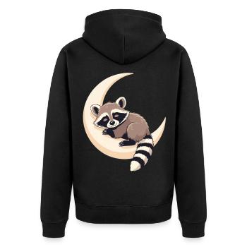 Mondraccoon auf der Sichel - Unisex Premium Bio Zip Hoodie - Schwarz - Hinten - Nico (187cm)