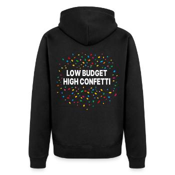 Low Budget Kostüm High Confetti Karneval - Unisex Premium Bio Zip Hoodie - Schwarz - Hinten - Nico (187cm)
