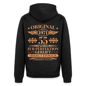 55. Geburtstag Lebende Legende seit 1971 - Unisex Premium Bio Zip Hoodie - Schwarz - Hinten - Nico (187cm)