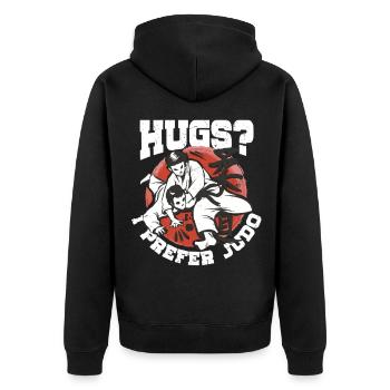 Judo Kampfsport Hugs? I Prefer Judo - Unisex Premium Bio Zip Hoodie - Schwarz - Hinten - Nico (187cm)