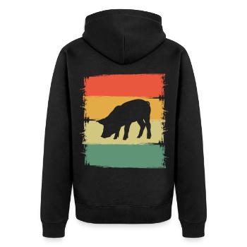 Schwein - Unisex Premium Bio Zip Hoodie - Schwarz - Hinten - Nico (187cm)