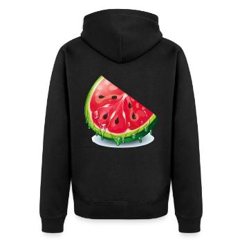 Wassermelone Tropfen Slice - Unisex Premium Bio Zip Hoodie - Schwarz - Hinten - Nico (187cm)