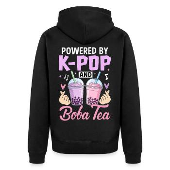 Powered By K Pop And Boba Tea - Unisex Premium Organic Zip Hoodie - black - Back - Nico (187cm)