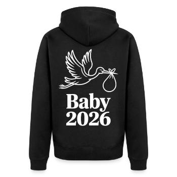 Baby 2026 Storch Geburt Verkündung - Unisex Premium Bio Zip Hoodie - Schwarz - Hinten - Nico (187cm)
