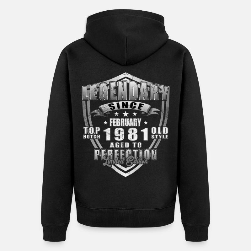 Février 1981 Jubilé 1981 Légendes Février - Veste à capuche bio Premium Unisexe - noir