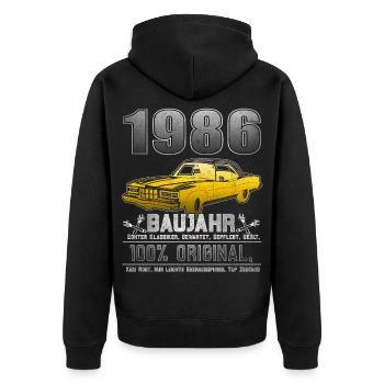 1986 - Baujahr 1986 - Jahrgang 1986 - Unisex Premium Bio Zip Hoodie - Schwarz - Hinten - Nico (187cm)