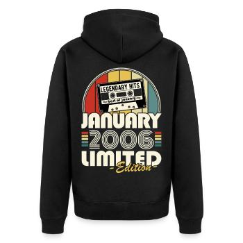 Retro-Geburtstagsgeschenk im Januar 2006 - Unisex Premium Bio Zip Hoodie - Schwarz - Hinten - Nico (187cm)
