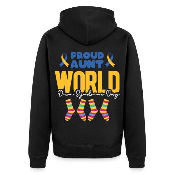 Proud Aunt World Down-Syndrom-Tag Sockendesign - Unisex Premium Bio Zip Hoodie - Schwarz - Hinten - Nico (187cm)
