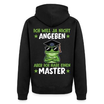 Masterprüfung bestanden Frosch Abschluss Geschafft - Unisex Premium Bio Zip Hoodie - Schwarz - Hinten - Nico (187cm)