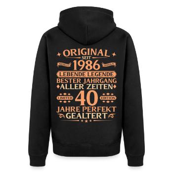 40e anniversaire Vintage 1986 absolument unique - Veste à capuche bio Premium Unisexe - noir - Dos - Nico (187cm)