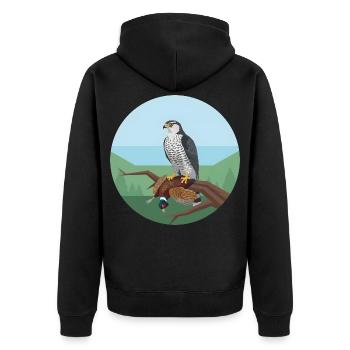 Habicht mit Fasan - Unisex Premium Bio Zip Hoodie - Schwarz - Hinten - Nico (187cm)