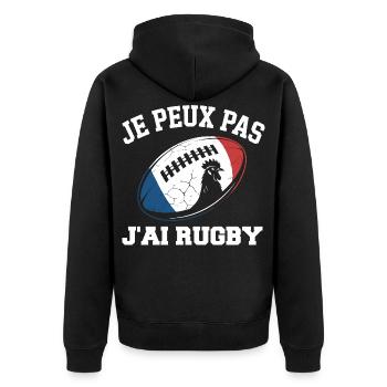 Ich kann nicht, ich habe Rugby. - Unisex Premium Bio Zip Hoodie - Schwarz - Hinten - Nico (187cm)