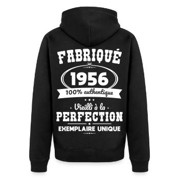 Made in 1956 – Aged to perfection - Unisex Premium Organic Zip Hoodie - black - Back - Nico (187cm)