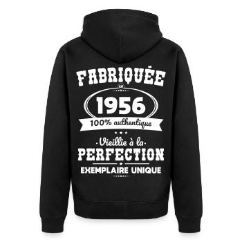 Made in 1956 – Aged to perfection - Unisex Premium Organic Zip Hoodie - black - Back - Nico (187cm)