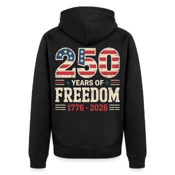 250 ans de conception de l’indépendance de la liberté américaine - Veste à capuche bio Premium Unisexe - noir - Dos - Nico (187cm)