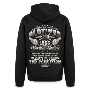 Oldtimer 1966 Jahrgang 60. Geburtstag Geschenk - Unisex Premium Bio Zip Hoodie - Schwarz - Hinten - Nico (187cm)