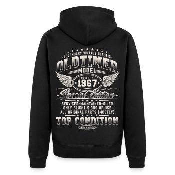 Oldtimer 1967 Jahrgang Retro Geburtstagsgeschenk - Unisex Premium Bio Zip Hoodie - Schwarz - Hinten - Nico (187cm)