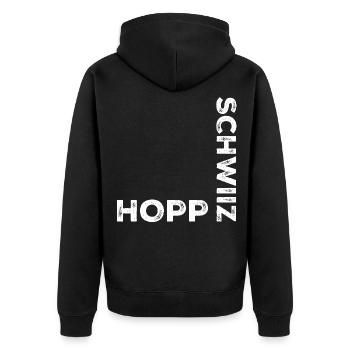 Hopp schwiiz - Unisex Premium Organic Zip Hoodie - black - Back - Nico (187cm)