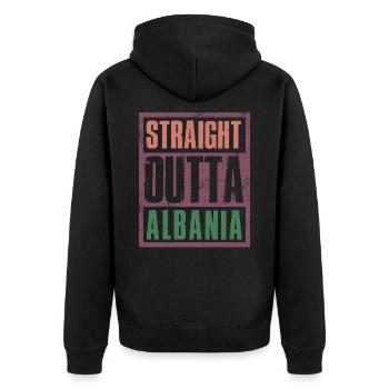 Straight outta Albania - Unisex Premium Bio Zip Hoodie - Schwarz - Hinten - Nico (187cm)