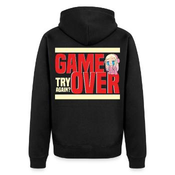 Game Over Retro Humor Noch Mal? - Unisex Premium Bio Zip Hoodie - Schwarz - Hinten - Nico (187cm)