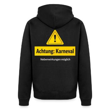 Attention carnival side effects possible - Unisex Premium Organic Zip Hoodie - black - Back - Nico (187cm)