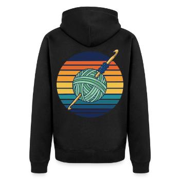 Funny Crochet Yarn Lovers Crochet Hook Retro - Unisex Premium Organic Zip Hoodie - black - Back - Nico (187cm)
