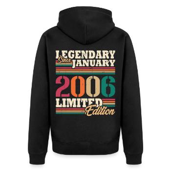 Retro-Geburtstagsgeschenk im Januar 2006 - Unisex Premium Bio Zip Hoodie - Schwarz - Hinten - Nico (187cm)