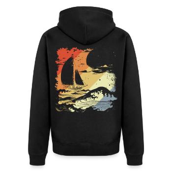 Segeln Vintage Look - Unisex Premium Bio Zip Hoodie - Schwarz - Hinten - Nico (187cm)