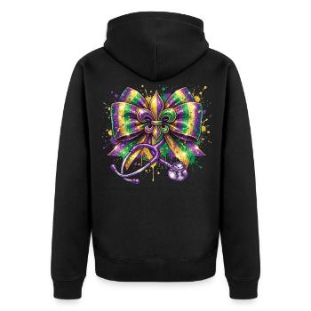 Mardi Gras Krankenschwester Doktorin Fleur De Lys - Unisex Premium Bio Zip Hoodie - Schwarz - Hinten - Nico (187cm)