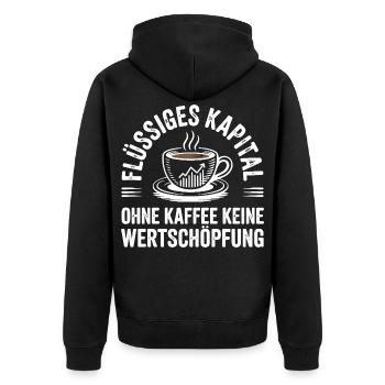 Flüssiges Kapital - Lustiges Kaffee Büro Design - Unisex Premium Bio Zip Hoodie - Schwarz - Hinten - Nico (187cm)