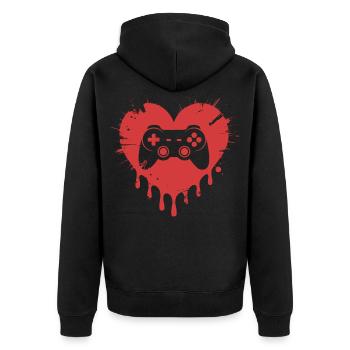 Video Games Funny Valentines Day Gamer - Unisex Premium Organic Zip Hoodie - black - Back - Nico (187cm)