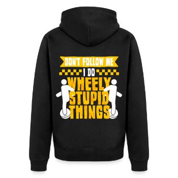 Monowheel Monocyclist Wheely Stupid Things - Unisex Premium Bio Zip Hoodie - Schwarz - Hinten - Nico (187cm)