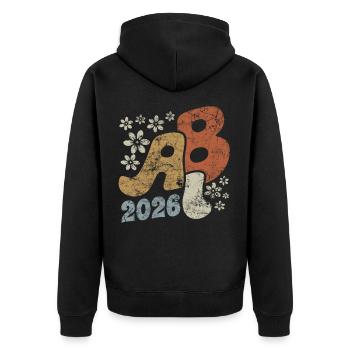 ABI 2026 Blüten Vintage Abitur Geschenk - Unisex Premium Bio Zip Hoodie - Schwarz - Hinten - Nico (187cm)