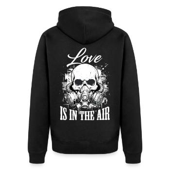 L’amour est dans l’air – Grunge Gas Mask Design - Veste à capuche bio Premium Unisexe - noir - Dos - Nico (187cm)