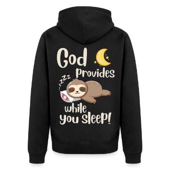 Jésus-Christ - Dieu pourvoit pendant que tu dors - Foi - Veste à capuche bio Premium Unisexe - noir - Dos - Nico (187cm)