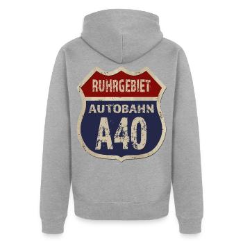 A40 - Ruhrgebiet - Unisex Premium Bio Zip Hoodie - Grau meliert - Hinten - Nico (187cm)
