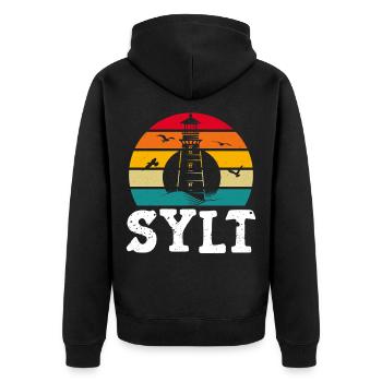 Nordsee Urlaub SYLT NORDSEE INSEL Lustiges - Unisex Premium Bio Zip Hoodie - Schwarz - Hinten - Nico (187cm)