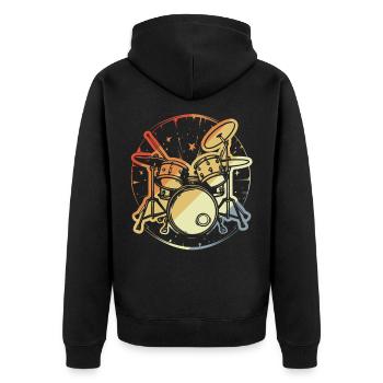 Drumset Vintage Look - Unisex Premium Bio Zip Hoodie - Schwarz - Hinten - Nico (187cm)