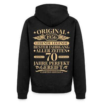 Né en 1956, 70e anniversaire légendaire - Veste à capuche bio Premium Unisexe - noir - Dos - Nico (187cm)
